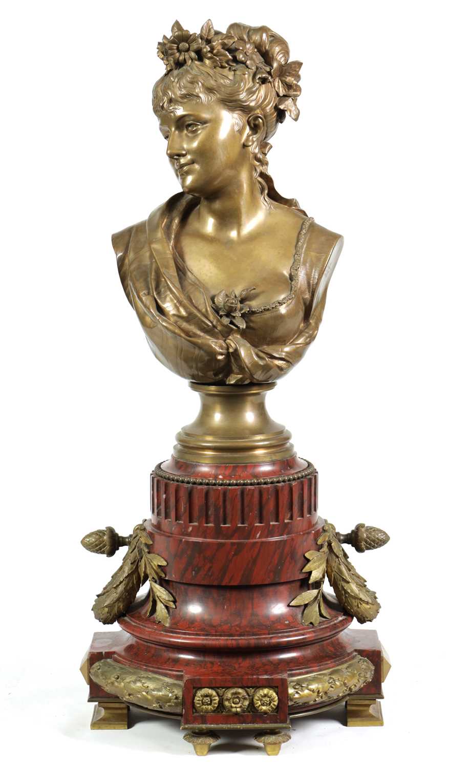 Lot 527 - LEOPOLD HARZE DATED 1878. A FINE 19TH CENTURY FRENCH BRONZE BUST OF A YOUNG LADY