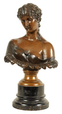 Lot 594 - A 19TH CENTURY BRONZE BUST OF A YOUNG LADY SIGNED A.G. SCHAEFFER & WALCKER. BERLIN