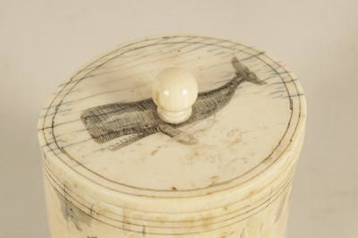 Lot 557 - A LATE 19TH CENTURY MARINE IVORY SCRIMSHAW LIDDED CONTAINER