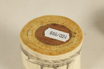 Lot 557 - A LATE 19TH CENTURY MARINE IVORY SCRIMSHAW LIDDED CONTAINER