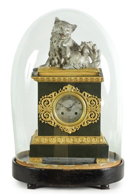 Lot 483 - A RARE EARLY 19TH CENTURY FRENCH BRONZE AND ORMOLU BRONZE AND ORMOLU AUTOMATION MANTEL CLOCK