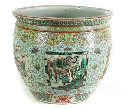 Lot 189 - A 19TH CENTURY CHINESE FAMILLE VERTE FISH BOWL/JARDINIERE