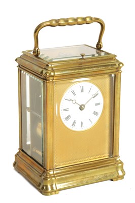 Lot 472 - A LATE 19TH CENTURY FRENCH BRASS GORGE CASED REPEATING CARRIAGE CLOCK