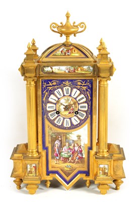 Lot 515 - A STYLISH 19TH CENTURY ORMOLU AND PORCELAIN PANELLED FRENCH MANTEL CLOCK