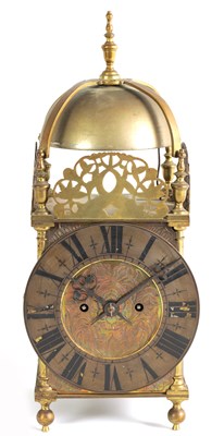 Lot 928 - A LATE 19TH CENTURY DOUBLE FUSEE BRASS  LANTERN CLOCK OF 17TH CENTURY DESIGN
