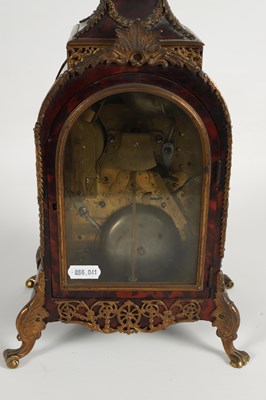 Lot 463 - ROBERT BEST, LONDON. A FINE GEORGE III MINIATURE ORMOLU MOUNTED TORTOISESHELL THREE TRAIN MUSICAL VERGE BRACKET CLOCK