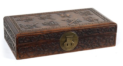 Lot 212 - A 19TH CENTURY CHINESE HARDWOOD SHALLOW BOX