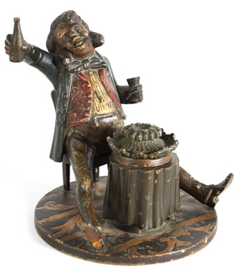 Lot 651 - AN UNUSUAL 19TH CENTURY COLD PAINTED BRONZE FIGURAL INK STAND