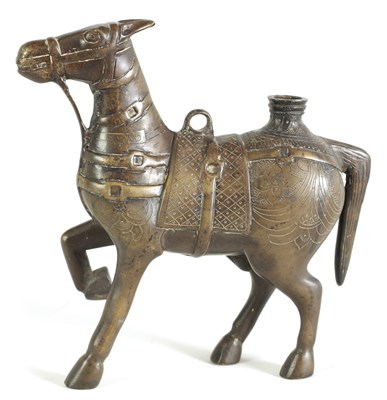 Lot 122 - AN EARLY CHINESE BRONZE CENSER MODELLED AS A HORSE