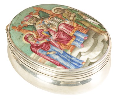 Lot 259 - AN EDWARD VII SILVER BOX WITH ENAMEL PANELLED LID