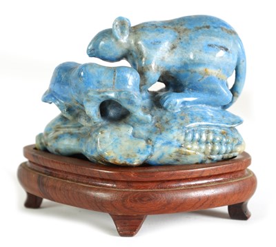 Lot 88 - A CHINESE CARVED LAPIZ LAZULI SCULPTURE