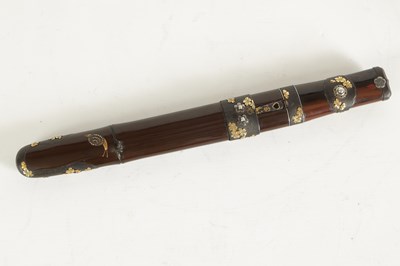 Lot 197 - A JAPANESE MEIJI PERIOD LACQUERWORK AND MIXED METAL TANTO