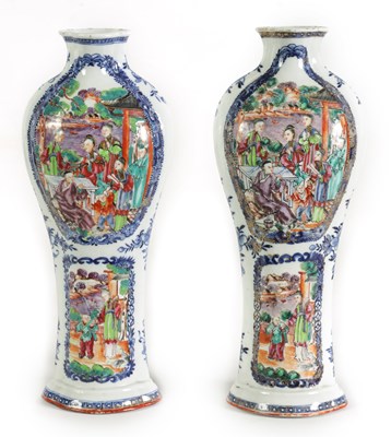 Lot 111 - A PAIR OF LATE 18TH CENTURY CHINESE EXPORT POLYCHROME VASES