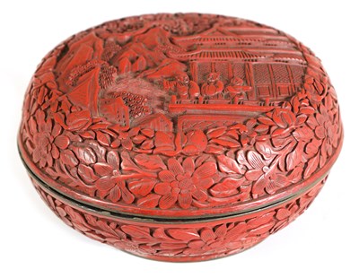 Lot 79 - A 19TH CENTURY CHINESE CINNABAR BOX AND COVER