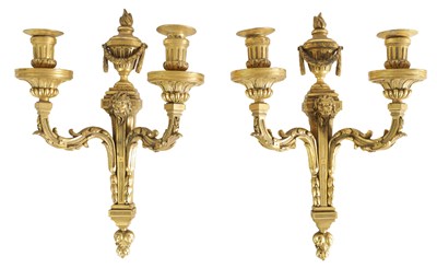 Lot 597 - A FINE PAIR OF GILT BRASS TWO BRANCH ADAM STYLE WALL SCONCES