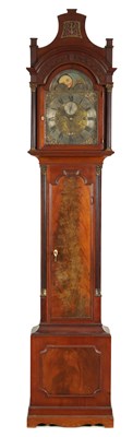 Lot 413 - AN EDWARDIAN MAHOGANY THREE TRAIN LONGCASE CLOCK