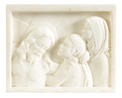 Lot 554 - A 19TH CENTURY CARVED WHITE MARBLE PLAQUE DEPICTING CHRIST