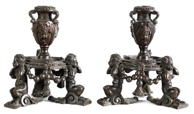 Lot 534 - A PAIR OF 17TH CENTURY VENETIAN BRONZE CANDLESTICKS