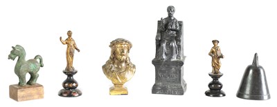 Lot 611 - A GROUP OF SMALL SCALE BRONZES INCLUDING A PAIR OF 15TH CENTURY GILT BRONZE FIGURES OF SAINTS