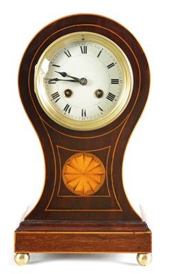 Lot 393 - A LATE 19TH CENTURY SHERATON REVIAL INLAID MAHOGANY BALLON SHAPED MANTEL CLOCK