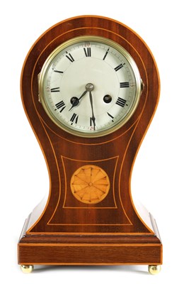 Lot 440 - A LATE 19TH CENTURY SHERATON REVIAL INLAID MAHOGANY BALLOON SHAPED MANTEL CLOCK