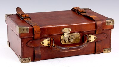 Lot 352 - AN EARLY 20th CENTURY LEATHER AND BRASS BOUND...