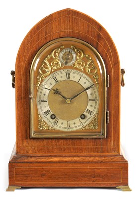 Lot 451 - A LATE 19TH CENTURY INLAID ROSEWOOD LANCET TOP MANTEL CLOCK BY W.H.