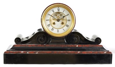 Lot 519 - A 19TH CENTURY BLACK SLATE AND ROUGE MARBLE MANTEL CLOCK