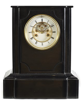 Lot 1098 - A 19TH CENTURY BLACK SLATE MANTEL CLOCK