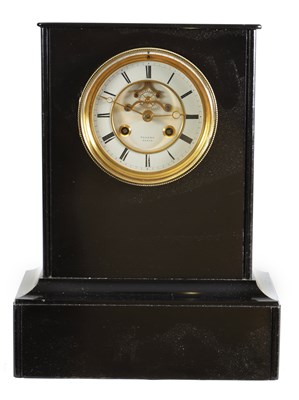 Lot 395 - A 19TH CENTURY BLACK SLATE MANTEL CLOCK