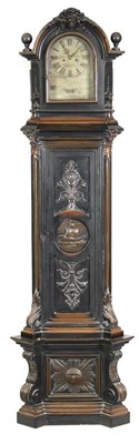 Lot 421 - AN UNUSUAL EDWARDIAN BRONZE PATINATED COPPER LONGCASE CLOCK