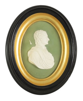 Lot 70 - A LATE 18TH CENTURY SAGE GREEN WEDGWOOD PORTRAIT PLAQUE