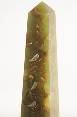 Lot 596 - A LARGE PAIR OF LATE 19TH CENTURY MARBLE AND ONYX EGYPTIAN REVIVAL OBELISKS