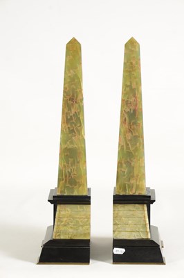 Lot 596 - A LARGE PAIR OF LATE 19TH CENTURY MARBLE AND ONYX EGYPTIAN REVIVAL OBELISKS