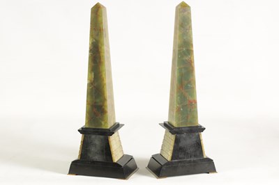 Lot 596 - A LARGE PAIR OF LATE 19TH CENTURY MARBLE AND ONYX EGYPTIAN REVIVAL OBELISKS