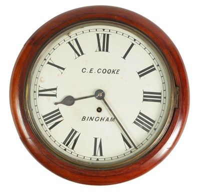 Lot 479 - C.E. COOKE, BINGHAM. A LATE 19TH CENTURY MAHOGANY FUSEE WALL CLOCK