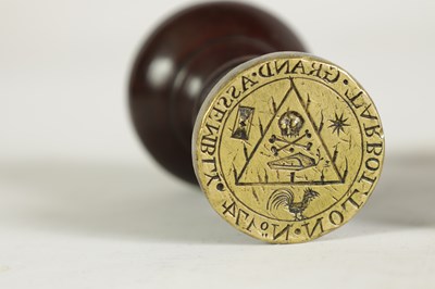 Lot 629 - A PAIR OF LATE 18TH CENTURY MASONIC BRASS AND MAHOGANY SEALS