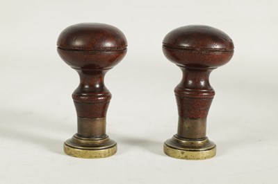 Lot 629 - A PAIR OF LATE 18TH CENTURY MASONIC BRASS AND MAHOGANY SEALS