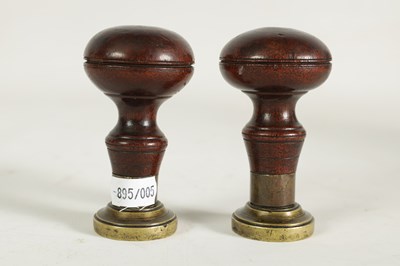 Lot 629 - A PAIR OF LATE 18TH CENTURY MASONIC BRASS AND MAHOGANY SEALS