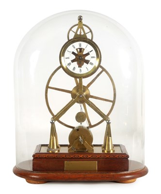 Lot 432 - A 20TH CENTURY BRASS LONG DURATION SKELETON CLOCK