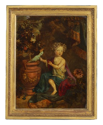 Lot 328 - AN 18TH CENTURY REVERSE PAINTED GLASS PRINT