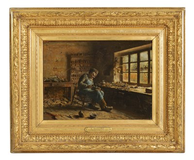 Lot 335 - EDWARD RENARD (1854 – 1915). A LATE 19TH CENTURY OIL ON CANVAS INTERIOR SCENE DEPICTING A COBLER