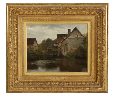 Lot 364 - EDWARD RENARD (1854 – 1915). A LATE 19TH CENTURY OIL ON CANVAS RIVER LANDSCAPE WITH A MILL