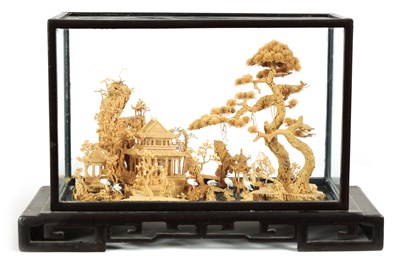 Lot 176 - A GOOD 19TH CENTURY CHINESE EXPORT CORK CARVING DIORAMA