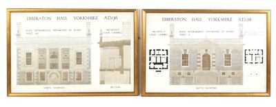 Lot 340 - A PAIR OF 19TH CENTURY ARCHITECTS WATERCOLOUR DRAWINGS OF EBBERSTON HALL, YORKSHIRE A.D. 1718.