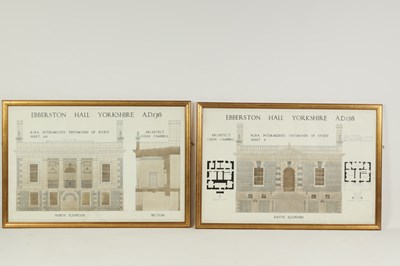 Lot 340 - A PAIR OF 19TH CENTURY ARCHITECTS WATERCOLOUR DRAWINGS OF EBBERSTON HALL, YORKSHIRE A.D. 1718.