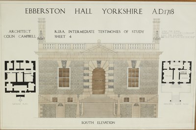 Lot 340 - A PAIR OF 19TH CENTURY ARCHITECTS WATERCOLOUR DRAWINGS OF EBBERSTON HALL, YORKSHIRE A.D. 1718.