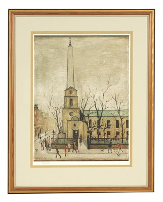 Lot 372 - ARR. LAWRENCE STEPHEN LOWRY A SIGNED COLOURED PRINT “ SAINT LUKES CHURCH