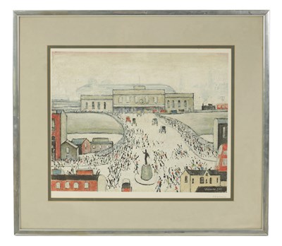 Lot 329 - ARR. LAWRENCE STEPHEN LOWRY, A 2OTH CENTURY SIGNED COLOURED PRINT “ STATION APPROACH”