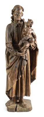 Lot 306 - A 17TH CENTURY CARVED OAK FIGURE SAINT JOSEPH HOLDING CHRIST